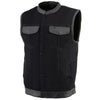 Milwaukee Leather MDM3010 Men's Black Denim Club Vest with Leather Trim and Hidden Zipper