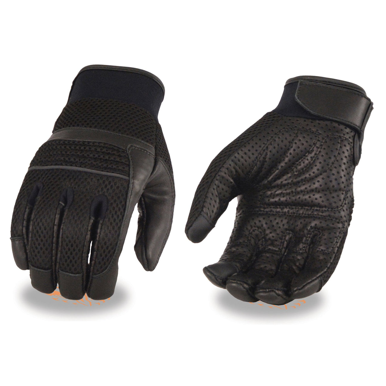 Milwaukee Leather MG7503 Men's Black Leather i-Touch Screen Compatible Mesh Racing Motorcycle Hand Gloves W/ Reflector