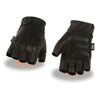 Milwaukee Leather MG7585 Men's Black Leather Gel Padded Palm Fingerless Motorcycle Hand Gloves w/ Full Panel Cover