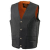 Milwaukee Leather ML1368 Men's Black Naked Leather V-Neck Motorcycle Rider Vest w/ Buffalo Nickel Snaps Closure