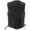 Milwaukee Leather ML2042 Women's Black Thin Braid Naked Leather Side Lace Motorcycle Rider Vest- Front Snap Closure