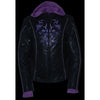 Milwaukee Leather ML2067 Women's 3/4 Black and Purple Leather Hoodie Jacket with Reflective Tribal Design