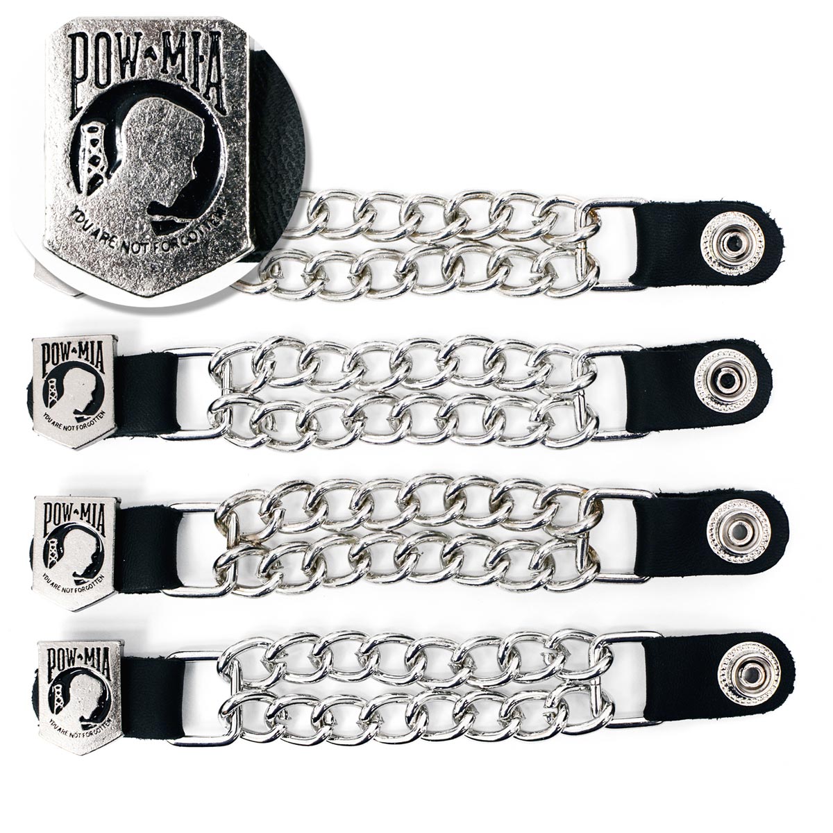 Milwaukee Leather POW/MIA Medallion Vest Extender - Double Chrome Chains Genuine Leather 6.5" Extension 4-PCS MLA6017SET