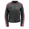 Milwaukee Leather MLL2571 Womens Black and Pink 'Crinkled Arm' Lightweight Racer Jacket