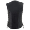 Milwaukee Leather MLL4500 Women's Black Leather Classic V-Neck Side Lace Motorcycle Rider Vest W/Front Snap Closure