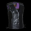 Milwaukee Leather MLL4505 Women's Black Leather Side Lace Motorcycle Rider Vest-Reflective and Studded Purple Wings