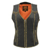 Milwaukee Leather MLL4527 Women's Distress Brown Leather Motorcycle Rider Vest- Stretch Side Panel W/ Lacing Detail