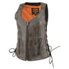 Milwaukee Leather MLL4531 Women's Distress Brown Leather Open V-Neck Side Lace Stitching Detail Motorcycle Rider Vest