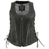 Milwaukee Leather MLL4531 Women's Distress Grey Leather Open V-Neck Side Lace Stitching Detail Motorcycle Rider Vest