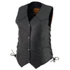 Milwaukee Leather MLL4546 Women's Black Naked Leather Lightweight 4-Snap V-Neck Side Lace Motorcycle Rider Vest