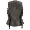 Milwaukee Leather MLL4565 Women's Black Fringed Leather Rivet Detail Side Buckle and Zipper Motorcycle Rider Vest