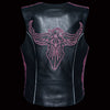 Milwaukee Leather MLL4570 Ladies Black and Fuchsia 'Studded Phoenix' Leather Vest