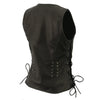 Milwaukee Leather MLL4575 Women's Black Leather Side Lace Multiple Pockets Round V-Neck Motorcycle Rider Vest