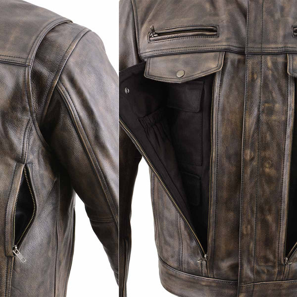 Milwaukee Men's Retro Brown Leather Motorcycle Jacket - Utility Pockets, Vents, Zip-Out Liner