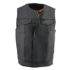 Milwaukee Leather MLM3511 Men's Black Collarless Snap/Zipper Club Style Motorcycle Leather Vest