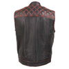 Milwaukee Leather MLM3526 Men's Black 'Paisley' Accented Red Stitching Leather Vest – w/ Armhole Trim Open Collar Design