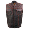 Milwaukee Leather MLM3526 Men's Black 'Paisley' Accented Red Stitching Leather Vest – w/ Armhole Trim Open Collar Design