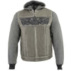 Milwaukee Leather MLM3562 Men's Leather Vest w/ Removeable Hoodie - Distress Grey Reflective Skulls Motorcycle Vest