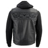 Milwaukee Leather MLM3563 Men's Leather Vest w/ Removeable Hoodie - Black 2 in 1 Reflective Skulls Motorcycle Vest