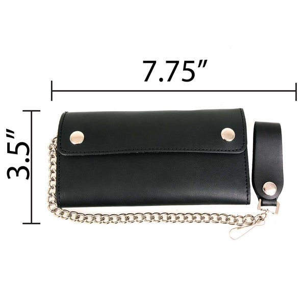 Milwaukee Leather MLW7811 Men's 8” Black Leather Biker Wallet - Bi