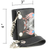 Milwaukee Leather MLW7837 Men's 4” Leather “Eagle w/ Flag” Tri-Fold Wallet w/ Anti-Theft Stainless Steel Chain