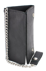 Milwaukee Leather MLW7865 Men's Black Soft Naked Cowhide Leather Tri Fold Long Wallet with Steel Chain