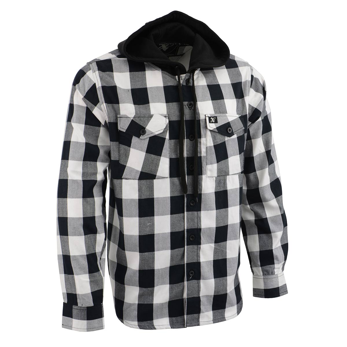 NexGen MNG11629 Men's Black and White Long Sleeve Cotton Flannel Shirt with Hoodie