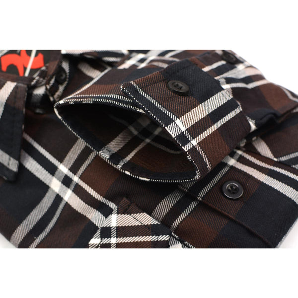 Milwaukee Leather Men's Flannel Shirt - Brown Black White Plaid, Long Sleeve Cotton Button-Down, Relaxed Fit