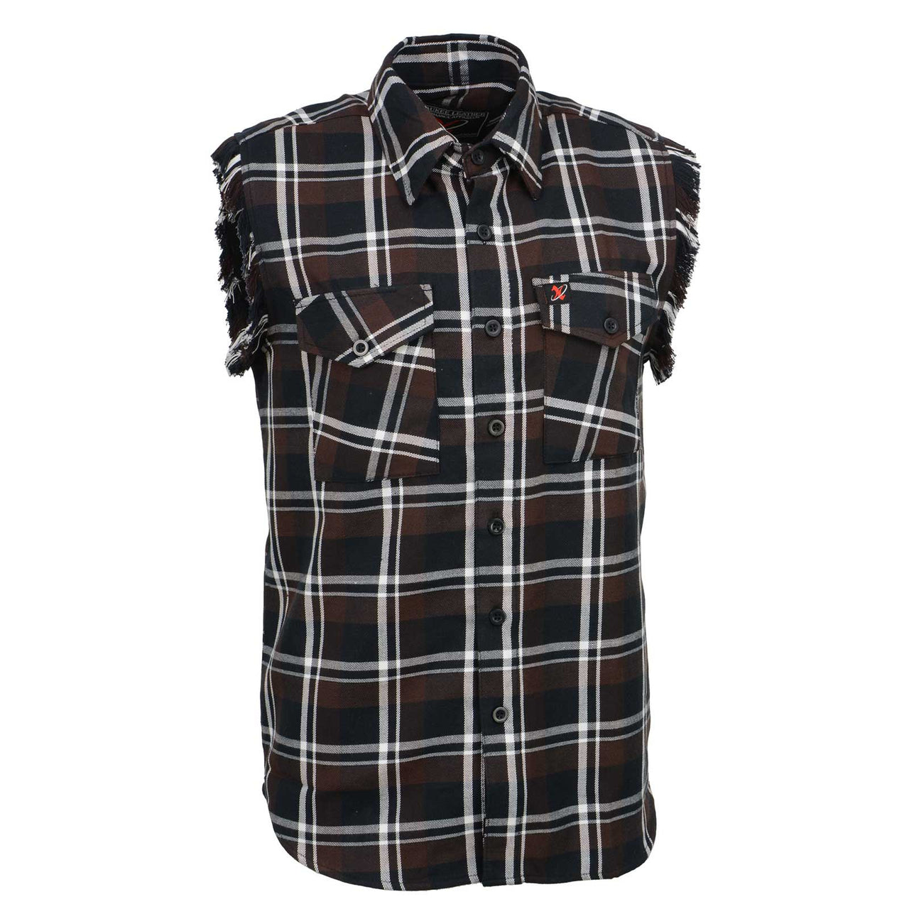 Milwaukee Leather MNG11693 Men's 'Checkered' Black and Brown with White Cut Off Flannel Shirt