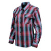 Milwaukee Leather MNG21612 Women's Black and Pink with Blue Long Sleeve Cotton Flannel Shirt