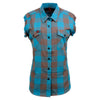 Milwaukee Leather MNG21623 Women's Flannel Brown/Aqua Button Down Sleeveless Cut Off Shirt w/ Frill Arm