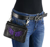 Milwaukee Leather MP8850 Ladies Leather 'Winged' Black and Purple Multi Pocket Belt Bag