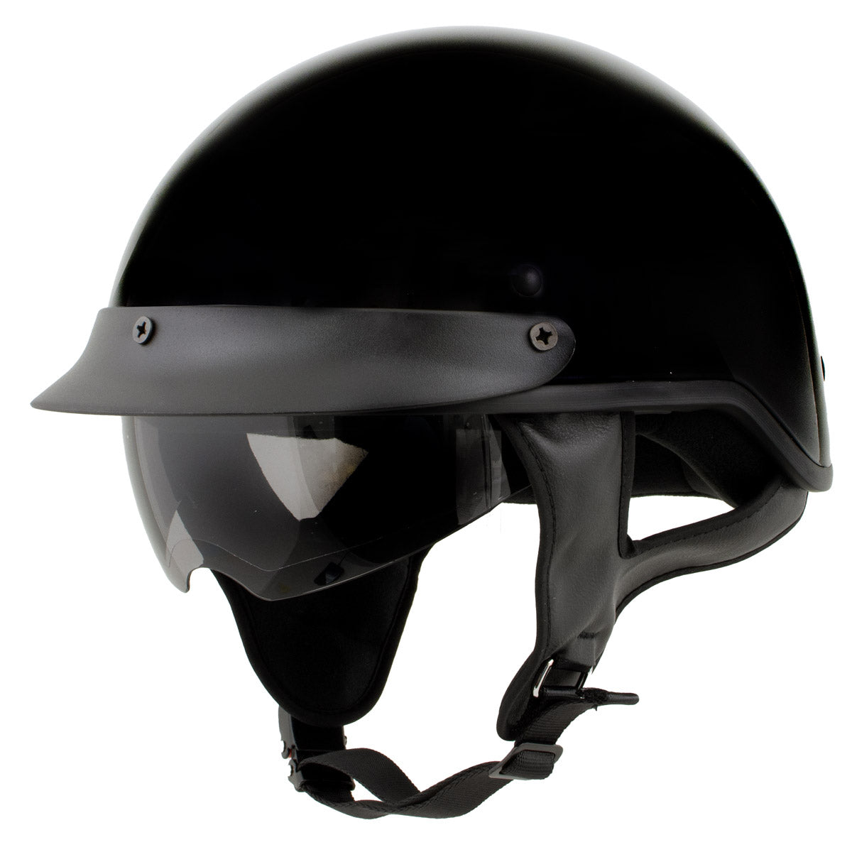 Milwaukee Helmets MPH9719DOT Dot Approved 'Momentum' Glossy Black Half Motorcycle Helmet for Men and Women Biker w/ Drop Down Tinted Visor