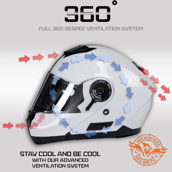 WHITE MPH9816DOT 'Breeze' White Advanced Motorcycle Modular Helmet for