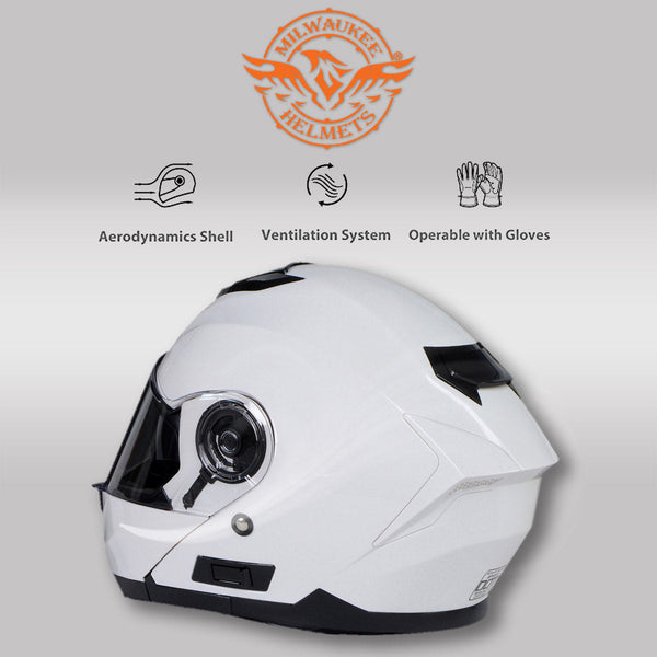MPH9816DOT 'Breeze' White Advanced Motorcycle Modular Helmet for