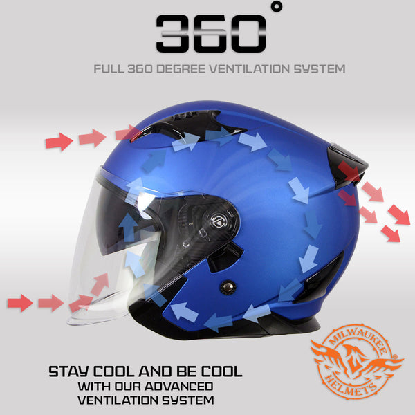 blue open face motorcycle helmets Milwaukee Helmets MPH9825DOT 'Shift' Open Face 3/4 Blue Helmet for Men–  HighwayLeather