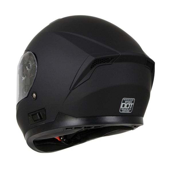 dot certified full face motorcycle helmet FLAT MPH9835DOT BLACK for Men and Women Biker w/ Drop Down Visor Size:2.5