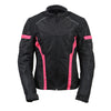 Milwaukee Leather MPL2794 Black and Pink Mesh/Textile Armored Motorcycle Racer Jacket for Women - All Season Jackets