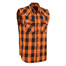 Milwaukee Leather MPM1655 Men's 'Checkered' Black and Orange Cut Off Flannel Shirt