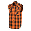 Milwaukee Leather MPM1655 Men's 'Checkered' Black and Orange Cut Off Flannel Shirt