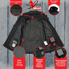 Nexgen Heat NXL2767SET Women's Black Ruffled Heated Soft Shell Jacket with Detachable Hood for Hiking w/ Battery
