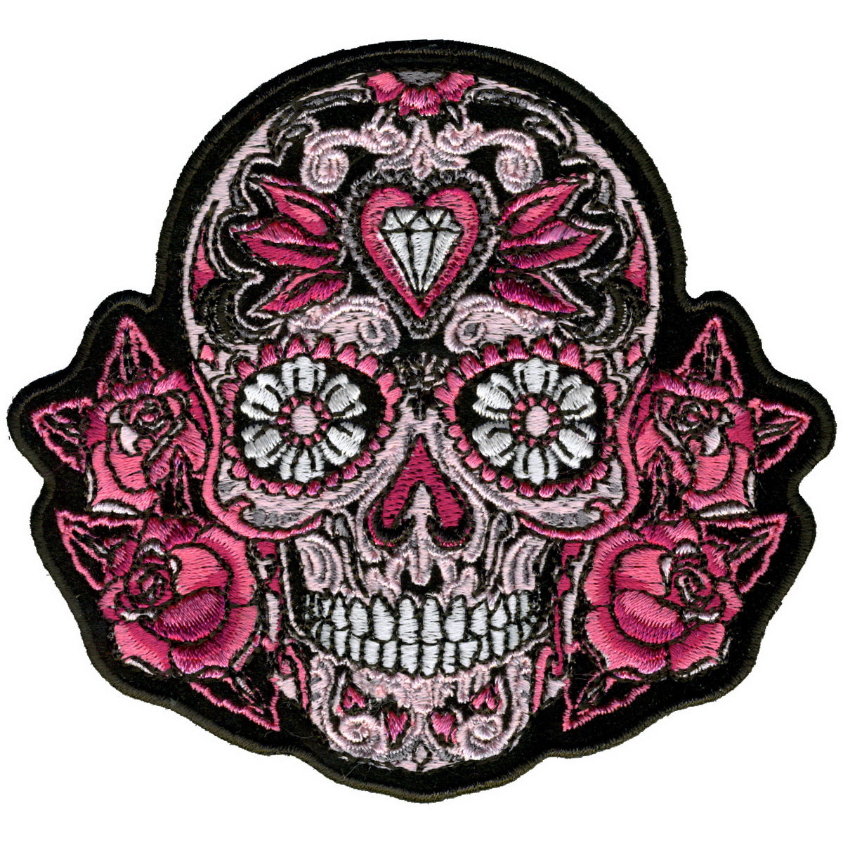 Hot Leathers PPA6961 Pink Sugar Skull and Roses Ladies 4" x 4" Patch