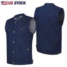BLUE HL21689BLUE Biker Denim Club Style Anarchy Vest with Conceal Carry Gun pocket both sides - HighwayLeather