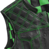 GREEN M042 Green Checker - Men's Motorcycle Leather Vest - HighwayLeather