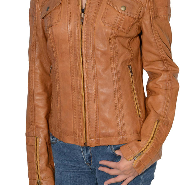 Milwaukee Leather SFL2805 Women's Cognac 'Quilted' Mandarin Milwaukee Leather SFL2805 Women's Cognac 'Quilted' Mandarin
