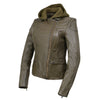 Milwaukee Leather SFL2815 Womens Olive Motorcycle Style Leather Jacket with Hoodie and Asymmetrical Zipper