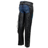 Milwaukee Leather SH1116 Women's Classic Braided & Fringed Black Leather Motorcycle Chaps w/ Turq Rose Embroidery