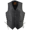 Milwaukee Leather SH131578 Men's Black Leather Classic V-Neck Motorcycle Leather Vest w/ Side Lace