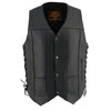 Milwaukee Leather SH1391 Men's Black Leather 10 Pocket V-Neck Side Lace Motorcycle Rider Vest w/ Front Snap Closure