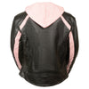 Milwaukee Leather SH1951 Women's Black and Pink Striped Leather Jacket with Zip-Out Hoodie